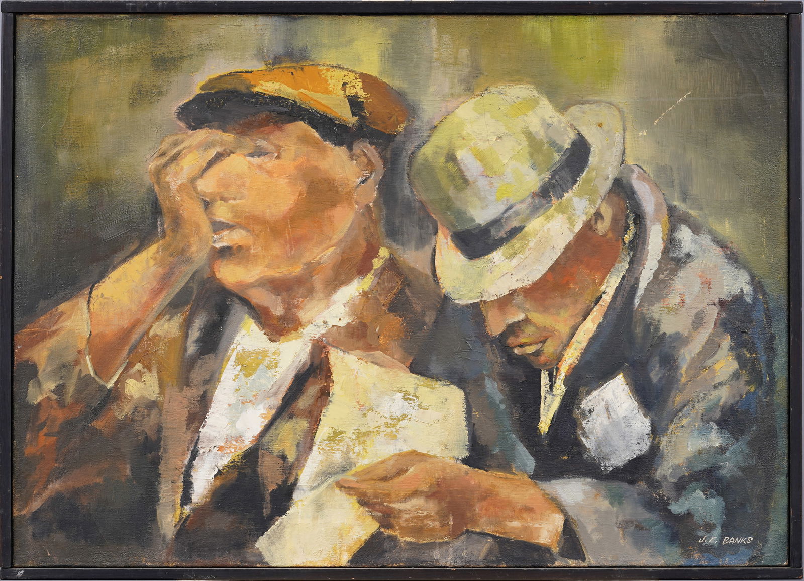 "The Bookie and the Mush" Exhibited Amazing Ashcan School Signed Framed Portrait Oil Painting (1 of 8)