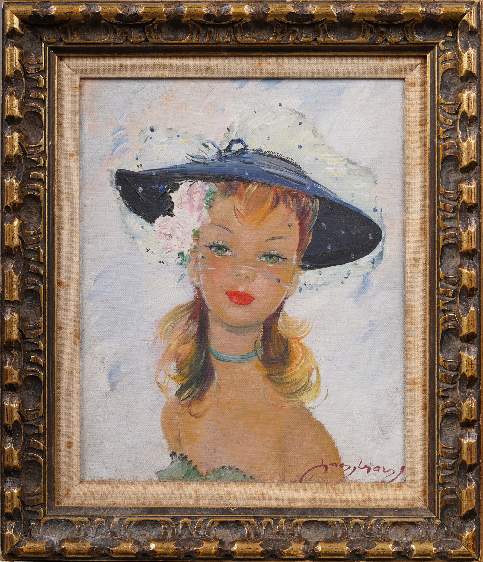 Antique French Impressionist Young Parisian Woman Signed Framed Oil Painting (1 of 7)