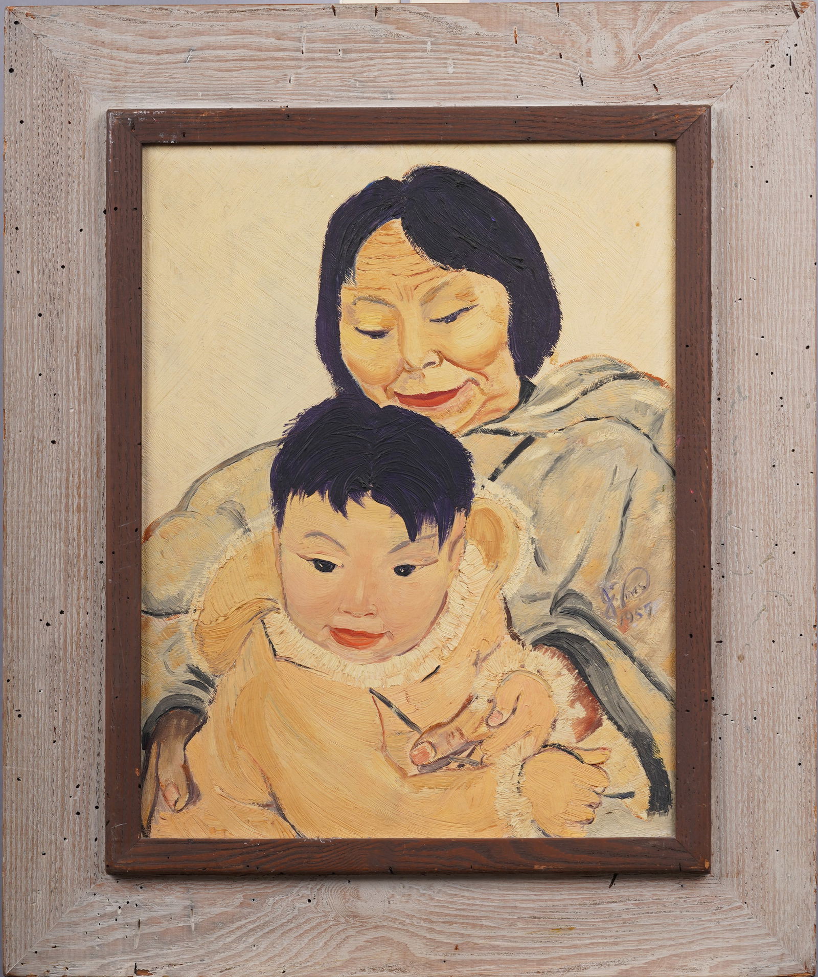 Antique Alaskan American Modernist Portrait Framed Inuit Original Oil Painting (1 of 5)