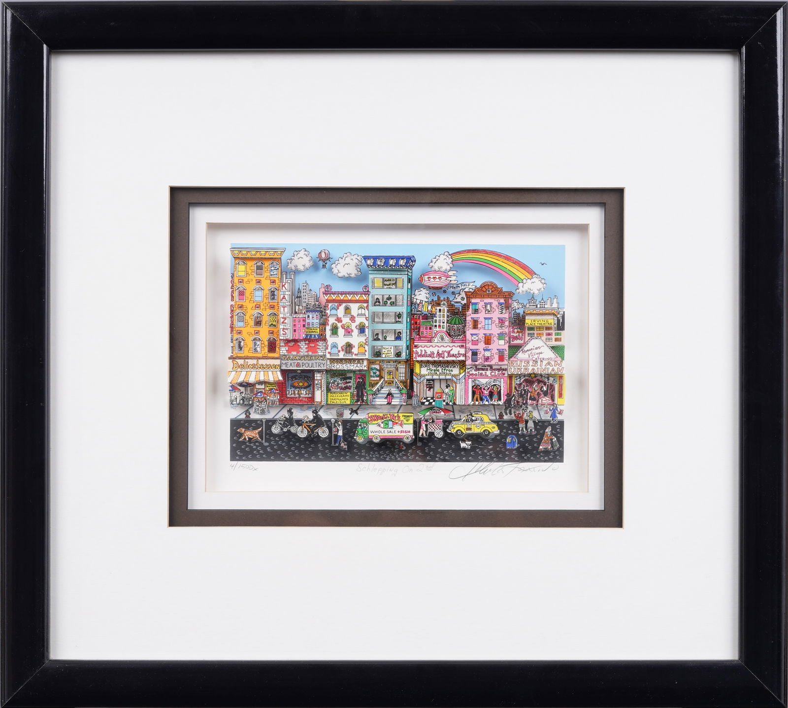 Charles Fazzino Signed Limited Edition Rare "Schlepping on 2nd" 3-D Original Print Framed Pop Art (1 of 8)