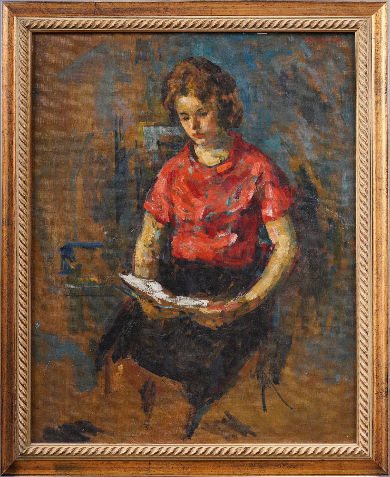 Thomas J. Strickland (1932 - 1999) Antique American Modernist Woman Portrait Oil Painting (1 of 8)