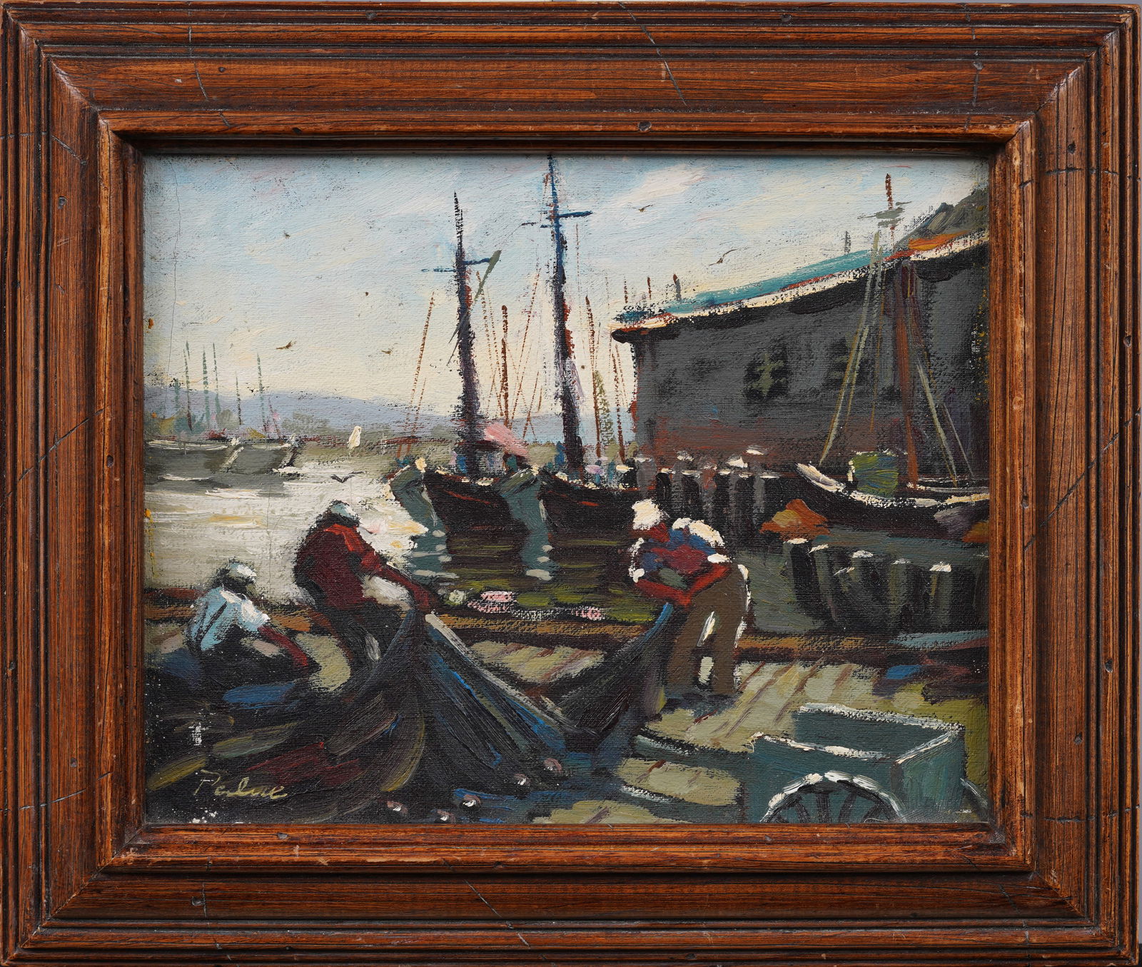 Signed Antique American Impressionist Gloucester Harbor Boston School Original Oil Painting (1 of 7)