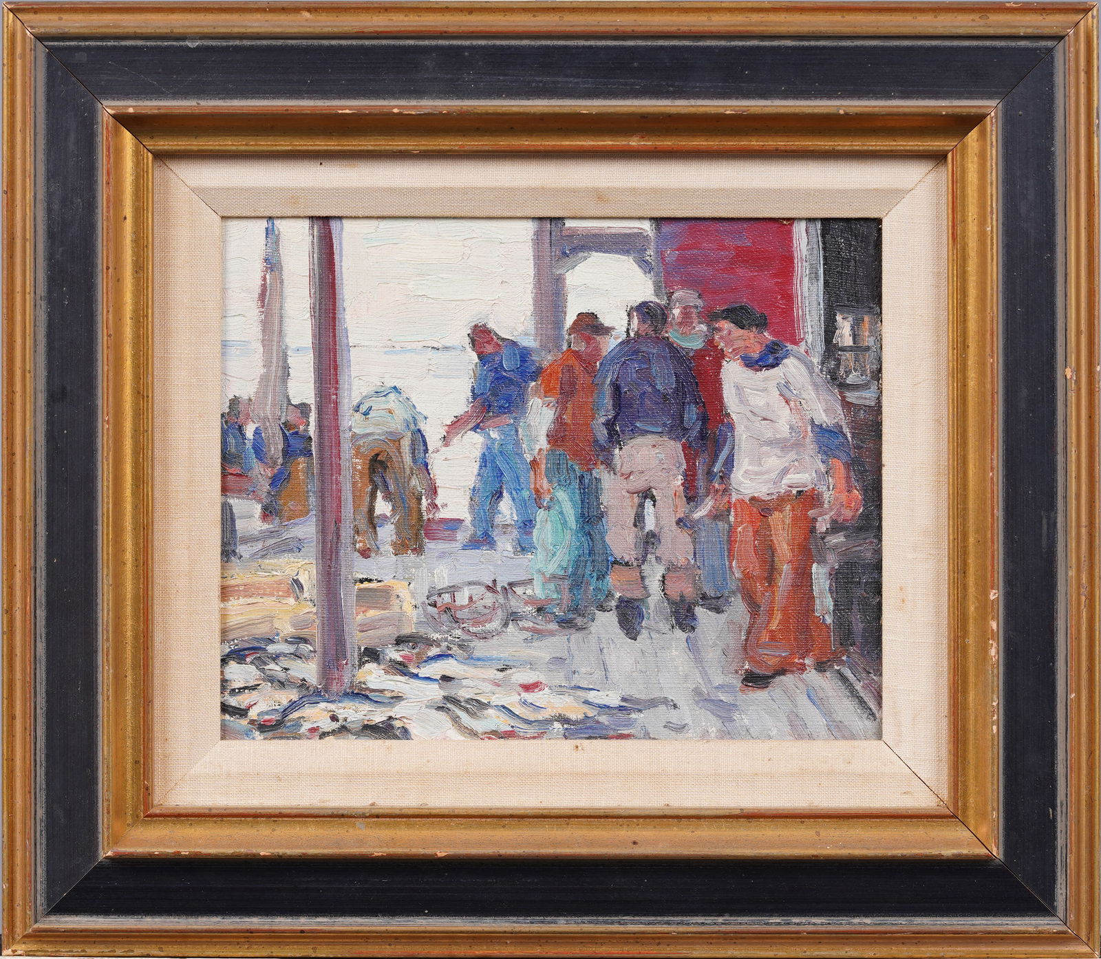 George Renouard 1885-1954 Antique American Ashcan School Fishing Dock Workers Original Oil Painting (1 of 6)