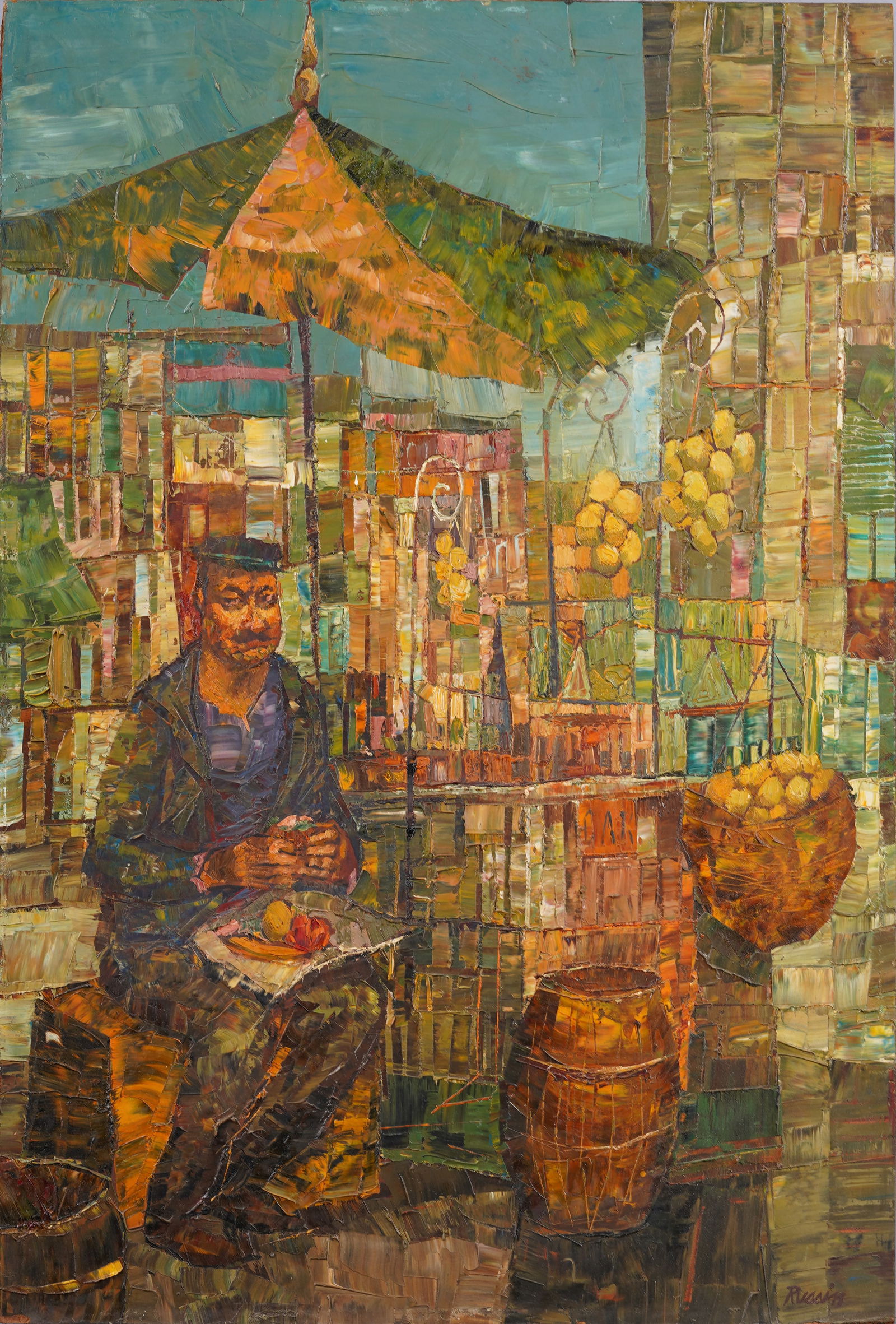 George Russin 1910-2010 Antique American "Lemonade Seller" Modernist New York Portrait Painting (1 of 6)