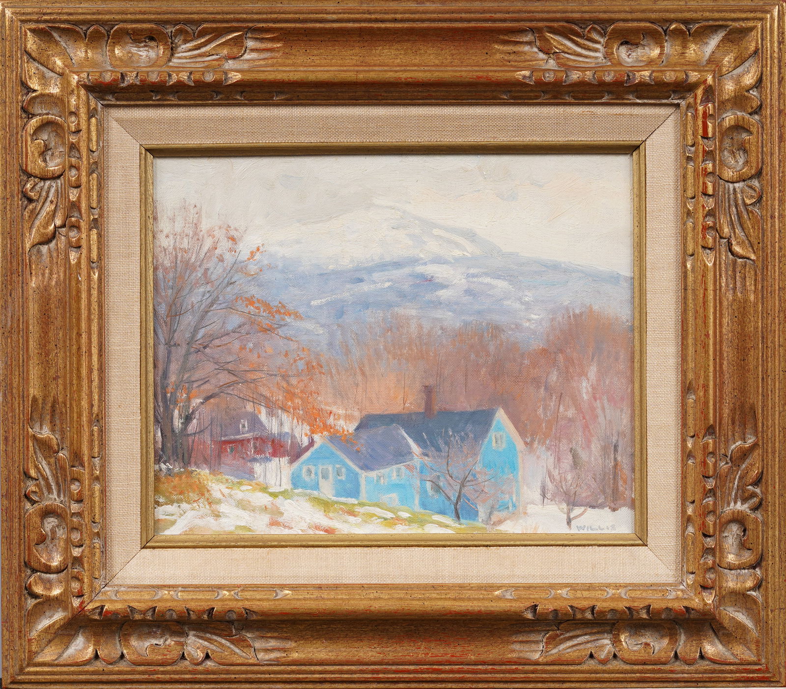 Signed Willis Antique American Impressionist Winter Mountain Landscape Original Oil Painting (1 of 6)