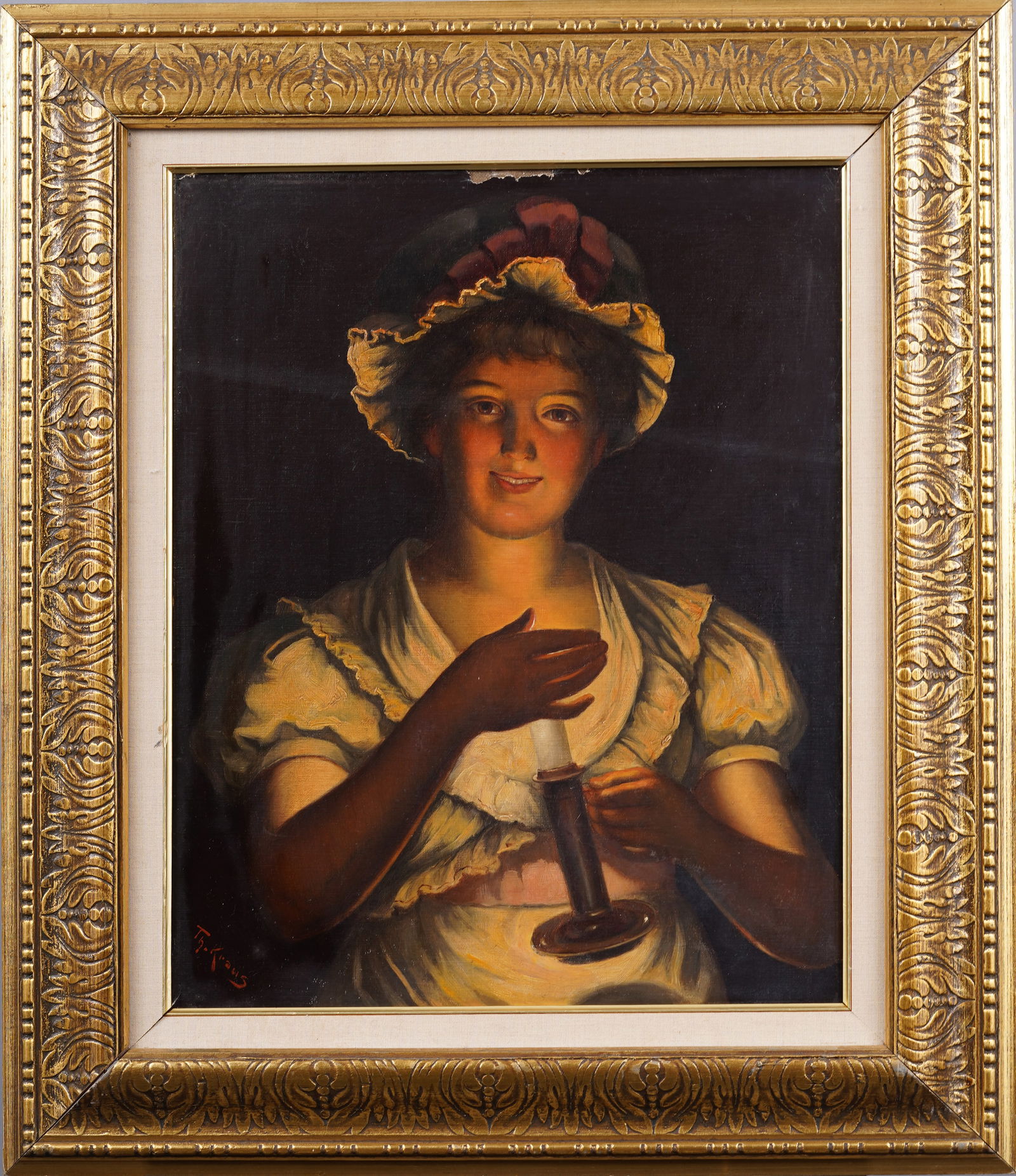 Theodor Krause (Born 1868) German Realist Young Woman Portrait Framed Antique Oil Painting (1 of 6)
