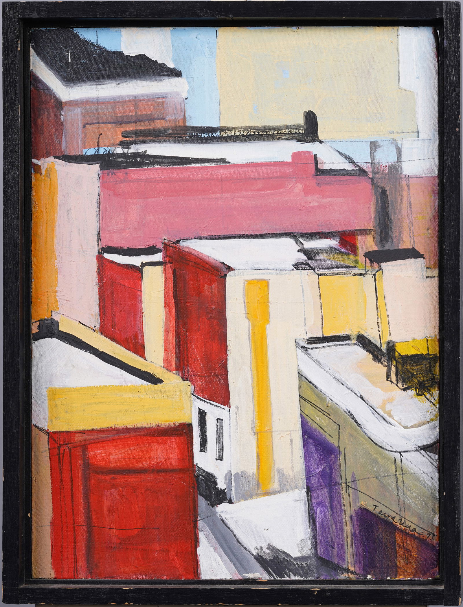 Tina Amarena Signed Vintage American Abstract Modernist Cityscape Framed Original Oil Painting (1 of 7)