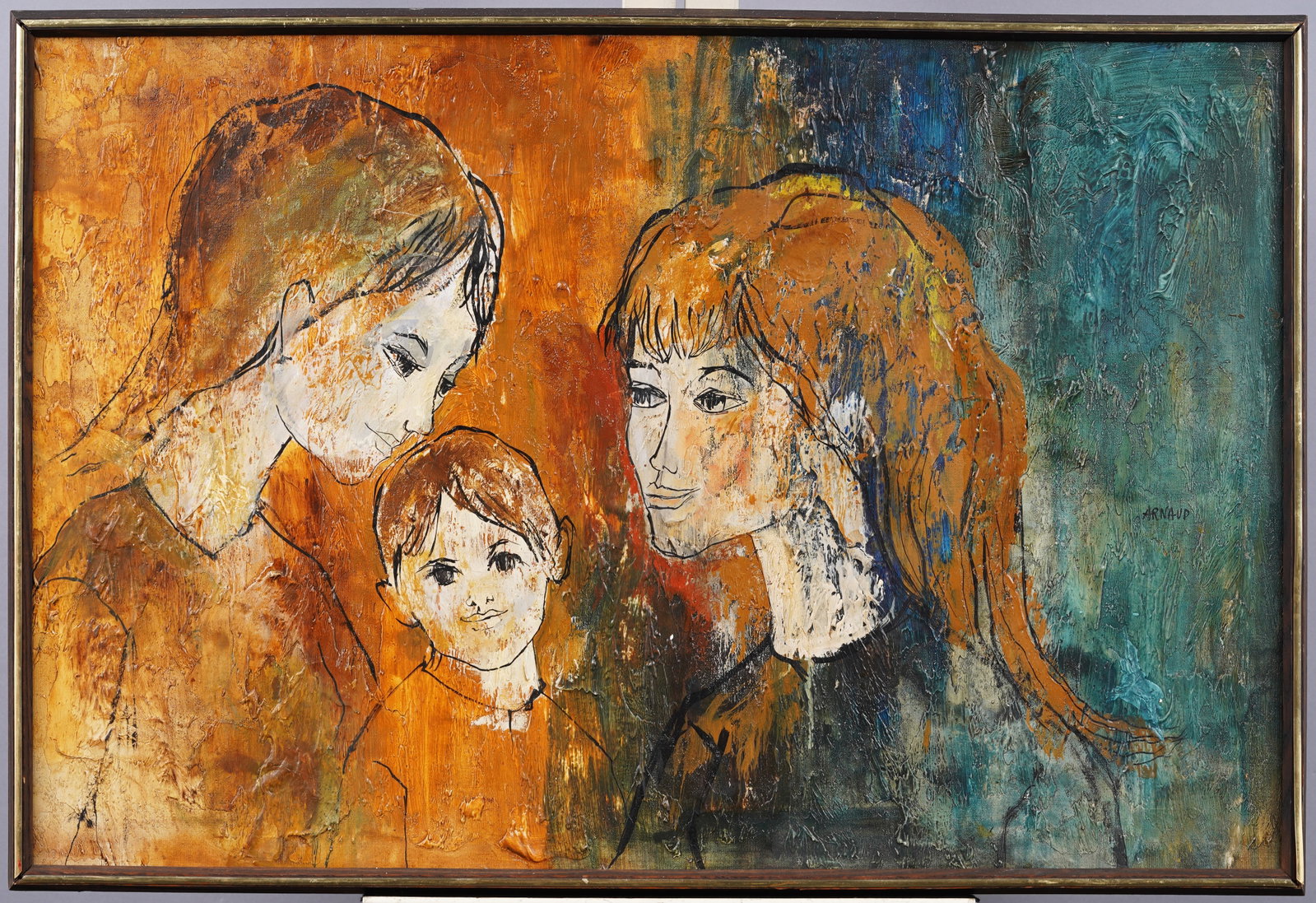 Antique Paris School Modernist Family Portrait Framed Original Oil Painting Circle of Jansem: Antique French modern oil painting. Oil on canvas. Signed. Framed. Measuring 25 by 37 overall and 24 by 36 paining alone. Please see all images for condition. Size is measured and written on the back 