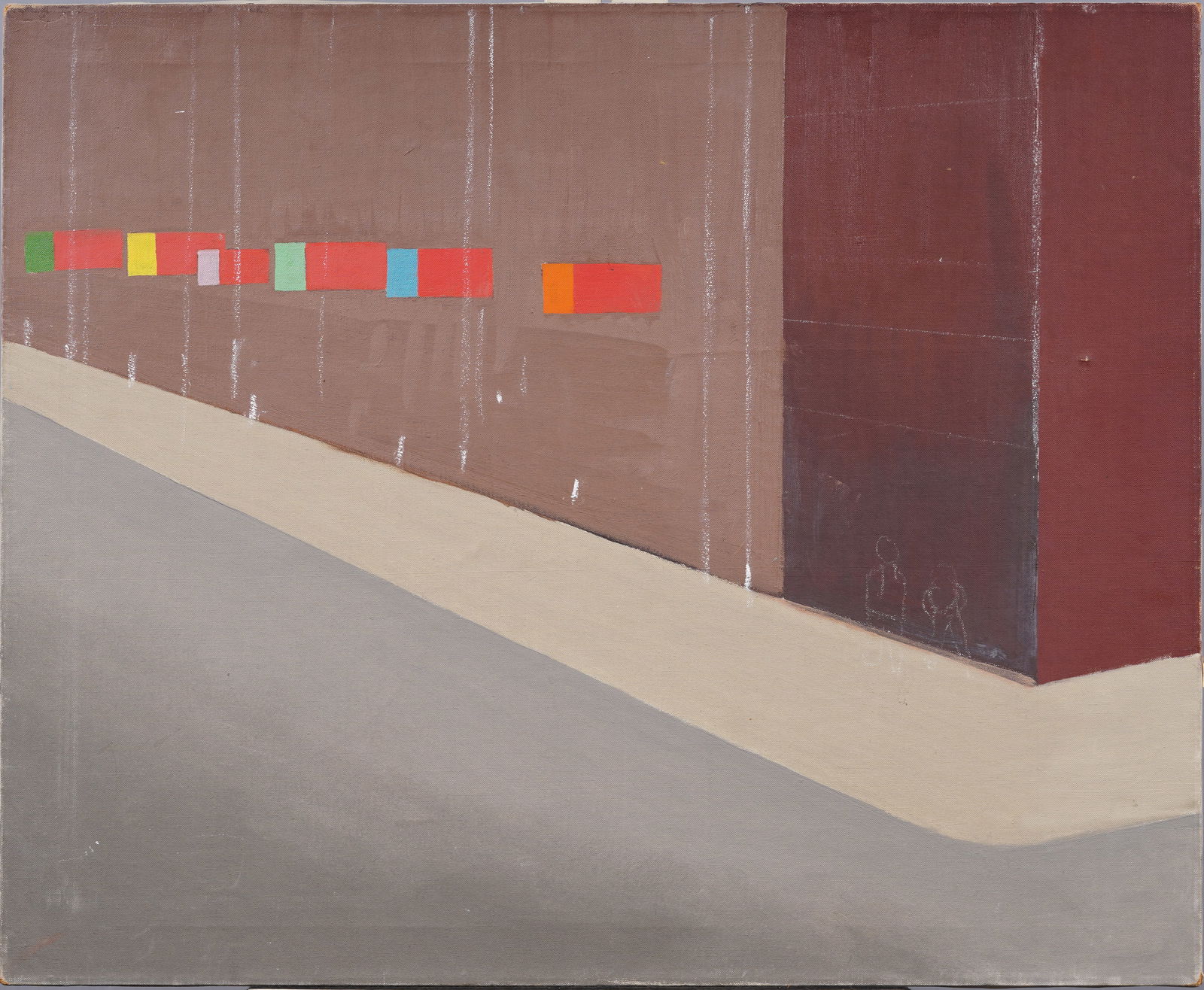 Vintage  American School Modernist Street Scene Original Oil Painting (1 of 6)