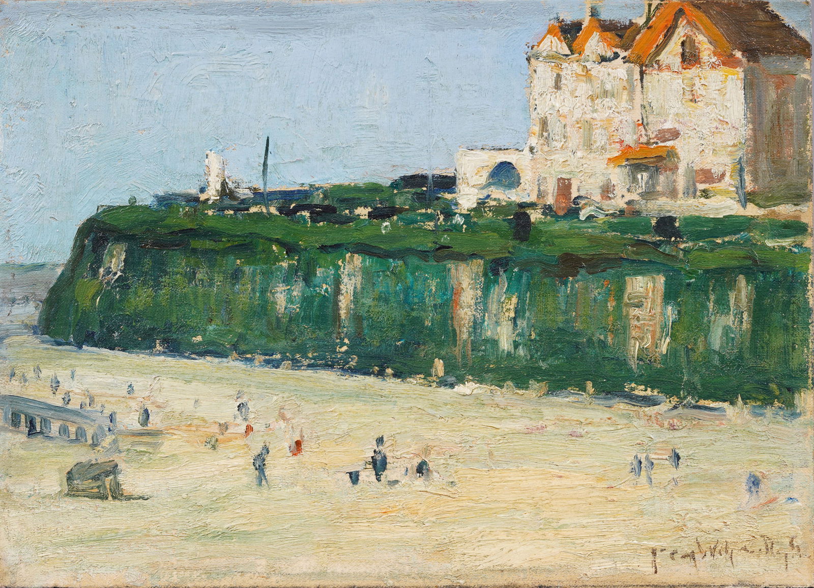 Antique French Impressionist Signed Beach Scene Oil Painting (1 of 6)