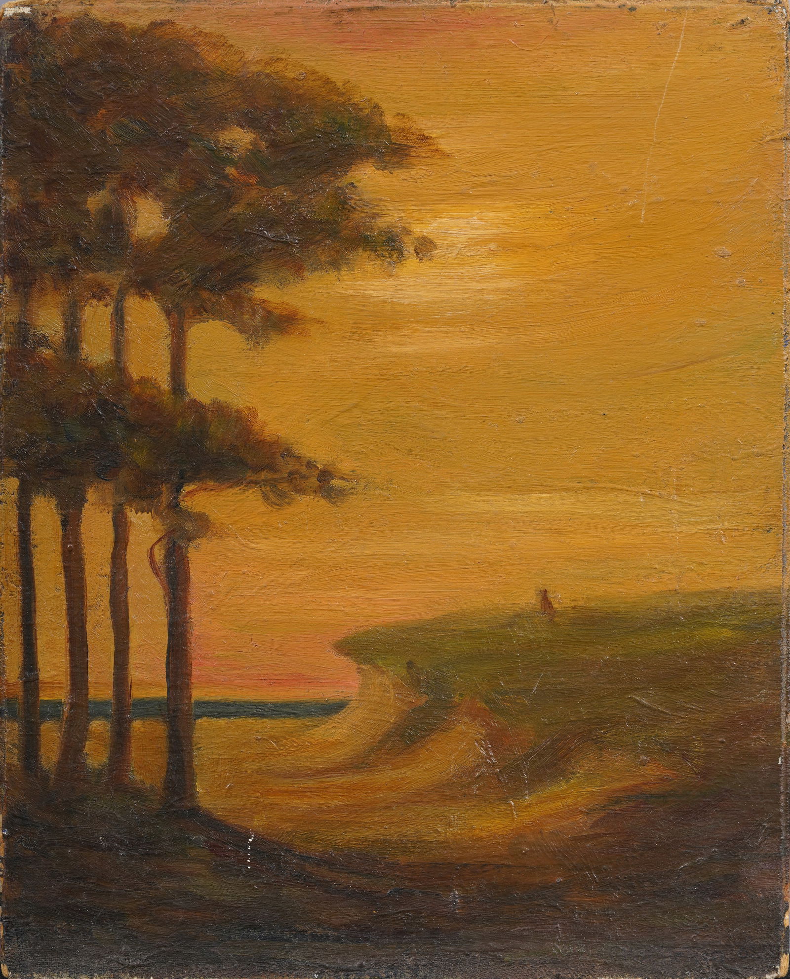 Golden Sunset 1908 Antique American Impressionist Signed California Beach Scene Oil Painting (1 of 5)