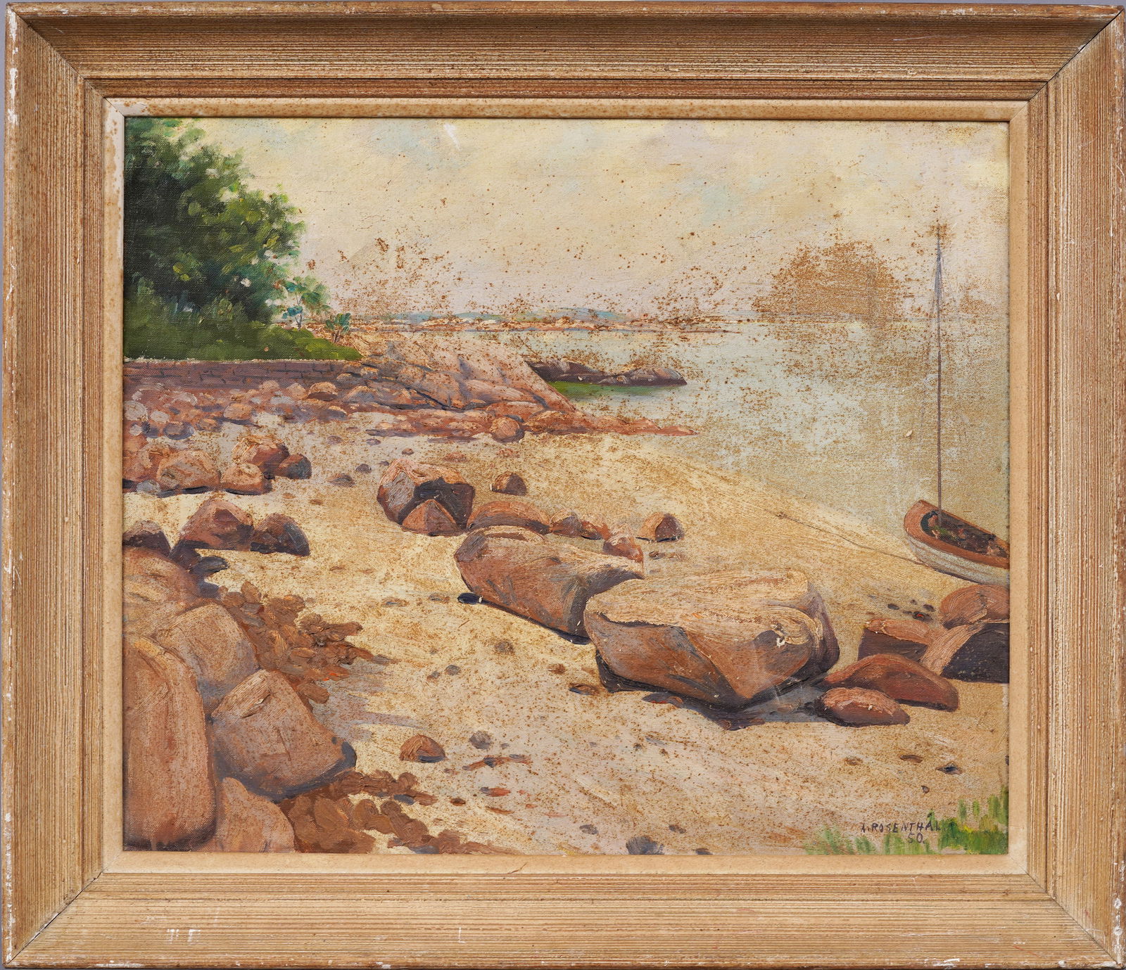 Abraham Rosenthal (1886 - 1963) Antique American Impressionist Rocky Beach Scene Framed Painting (1 of 6)