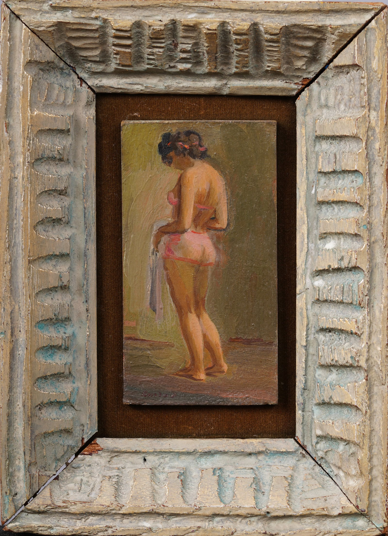 Adolf Ferdinand Konrad (1915 - 2003) Antique American Modernist Beach Bather Portrait Oil Painting (1 of 5)