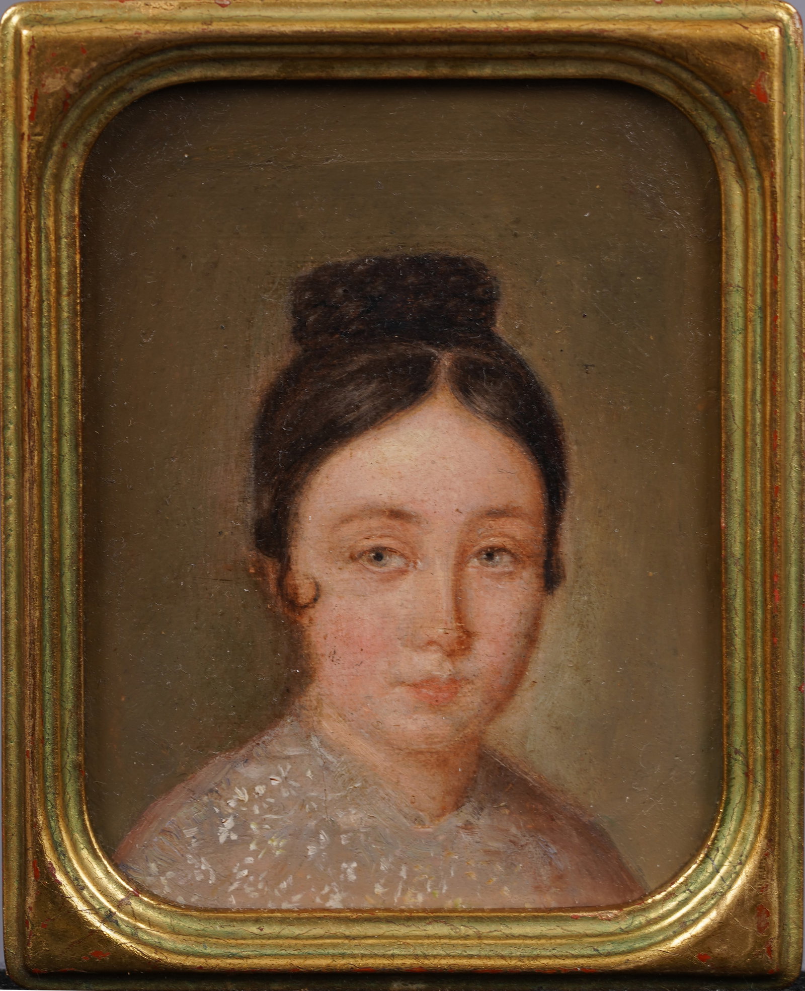 Antique American School Miniature Young Woman Portrait Oil Painting (1 of 3)