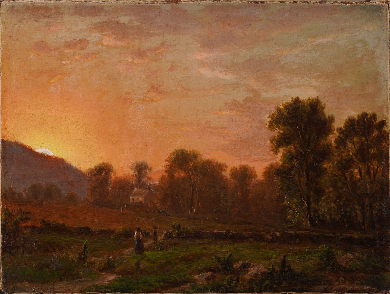 Exquisite Antique American Luminous Hudson River School Sunset Landscape Original Oil Painting (1 of 4)