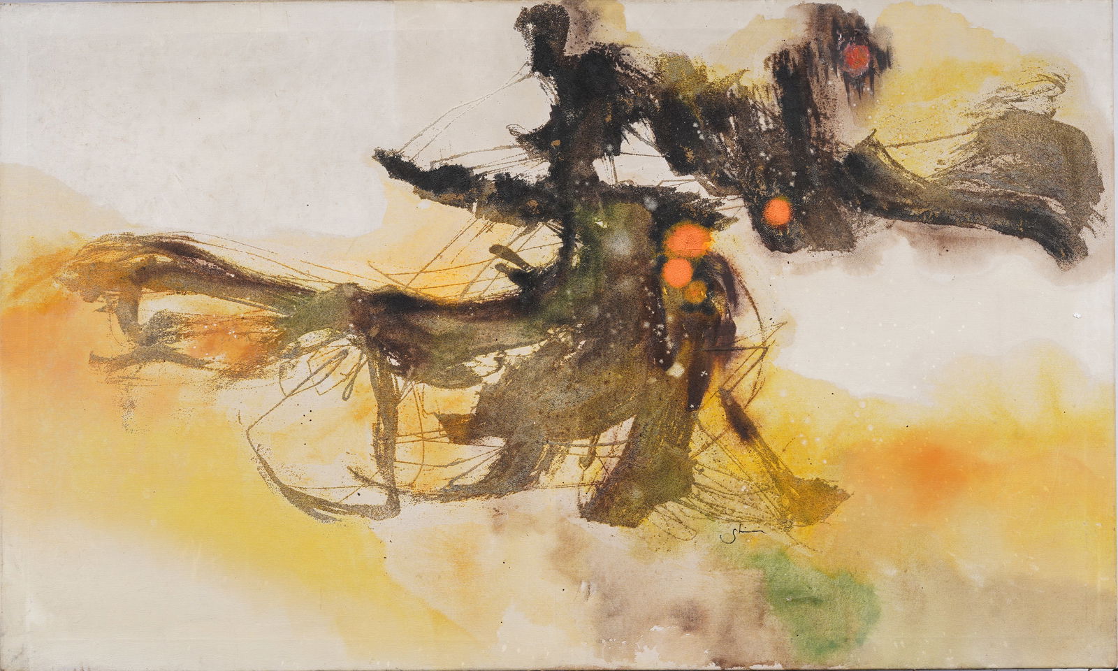 Monumental Signed Abstract Expressionist Mid Century Modern Oil Painting (1 of 3)