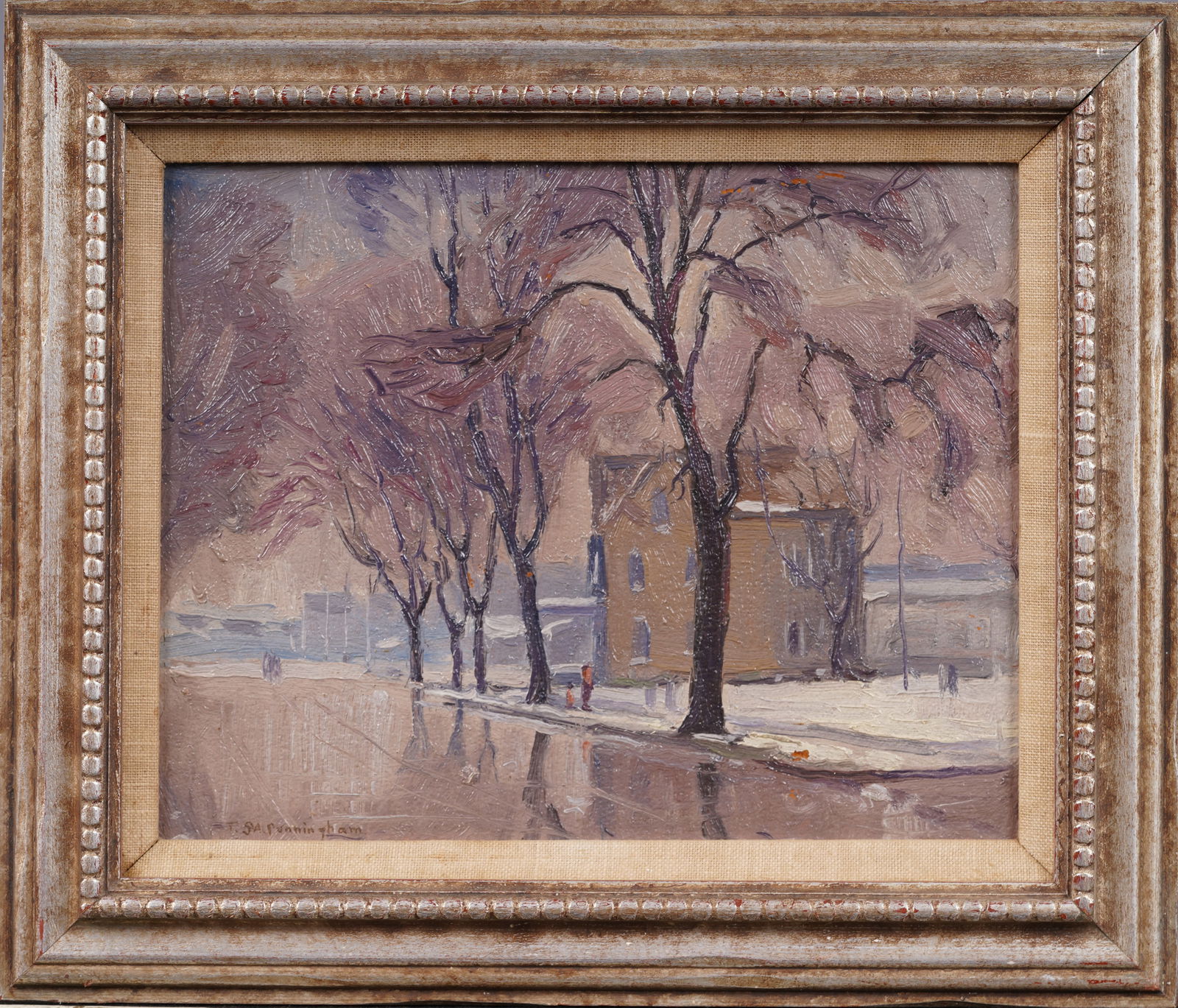 Theodore Saint-Amant Cunningham (1899 - 1976) Antique American Impressionist Winter Street Painting (1 of 7)