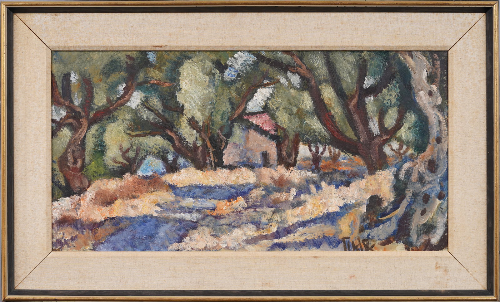 Antique French Post Impressionist Olive Grove and Lavender Flower Landscape Oil Painting (1 of 5)