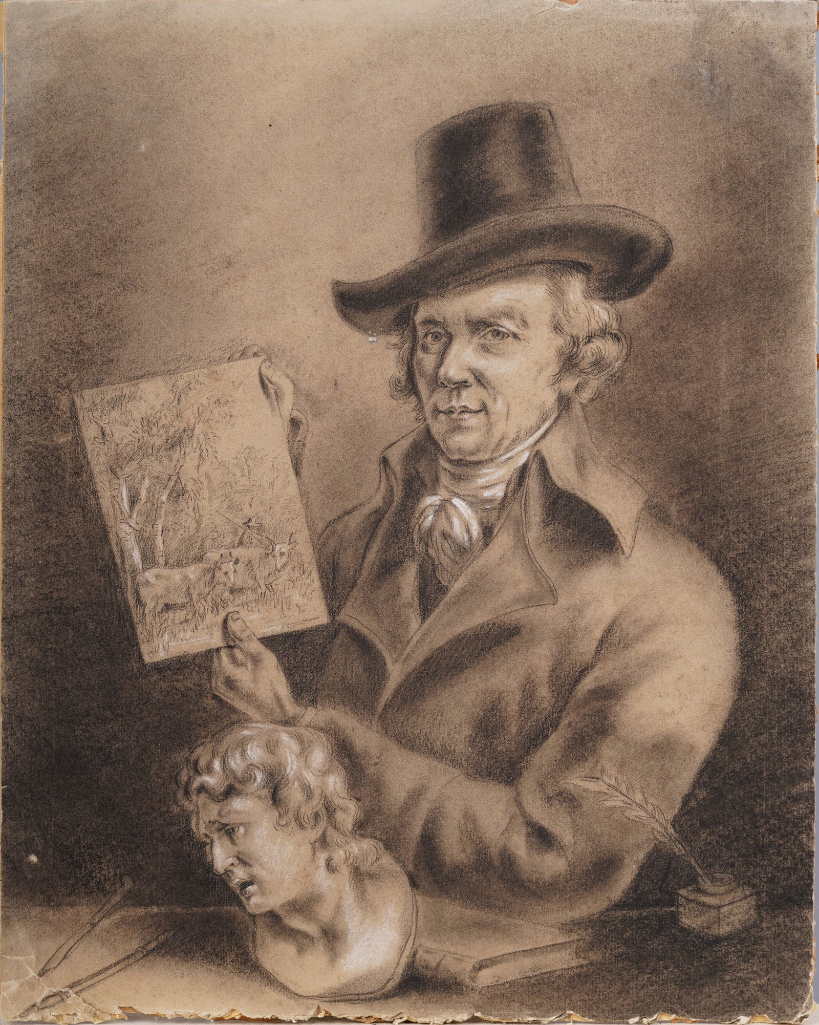 Exceptional Antique Artist Self Portrait Drawing (1 of 6)