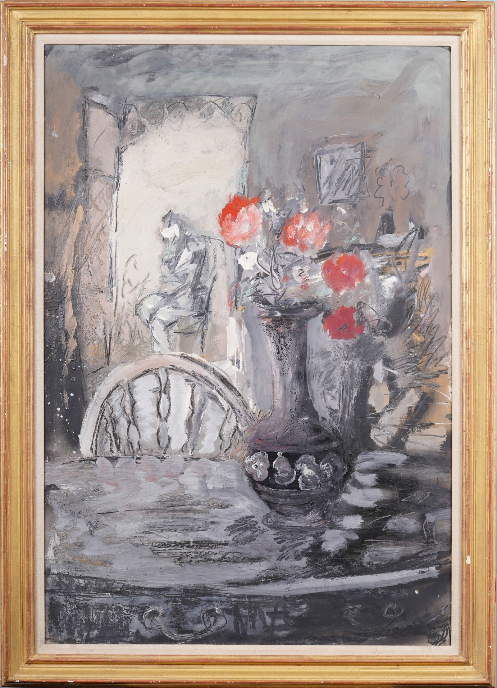 Large Finely Painted Antique American School Framed Modernist Rose Flower Still Life Oil Painting (1 of 7)