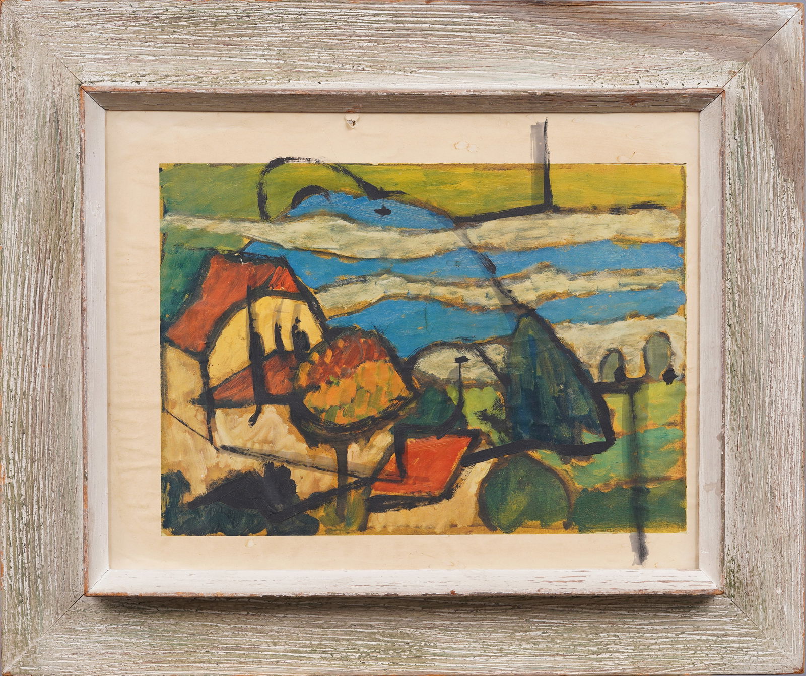 Antique American School Modernist Abstract Landscape Nicely Framed Original Oil Painting (1 of 4)