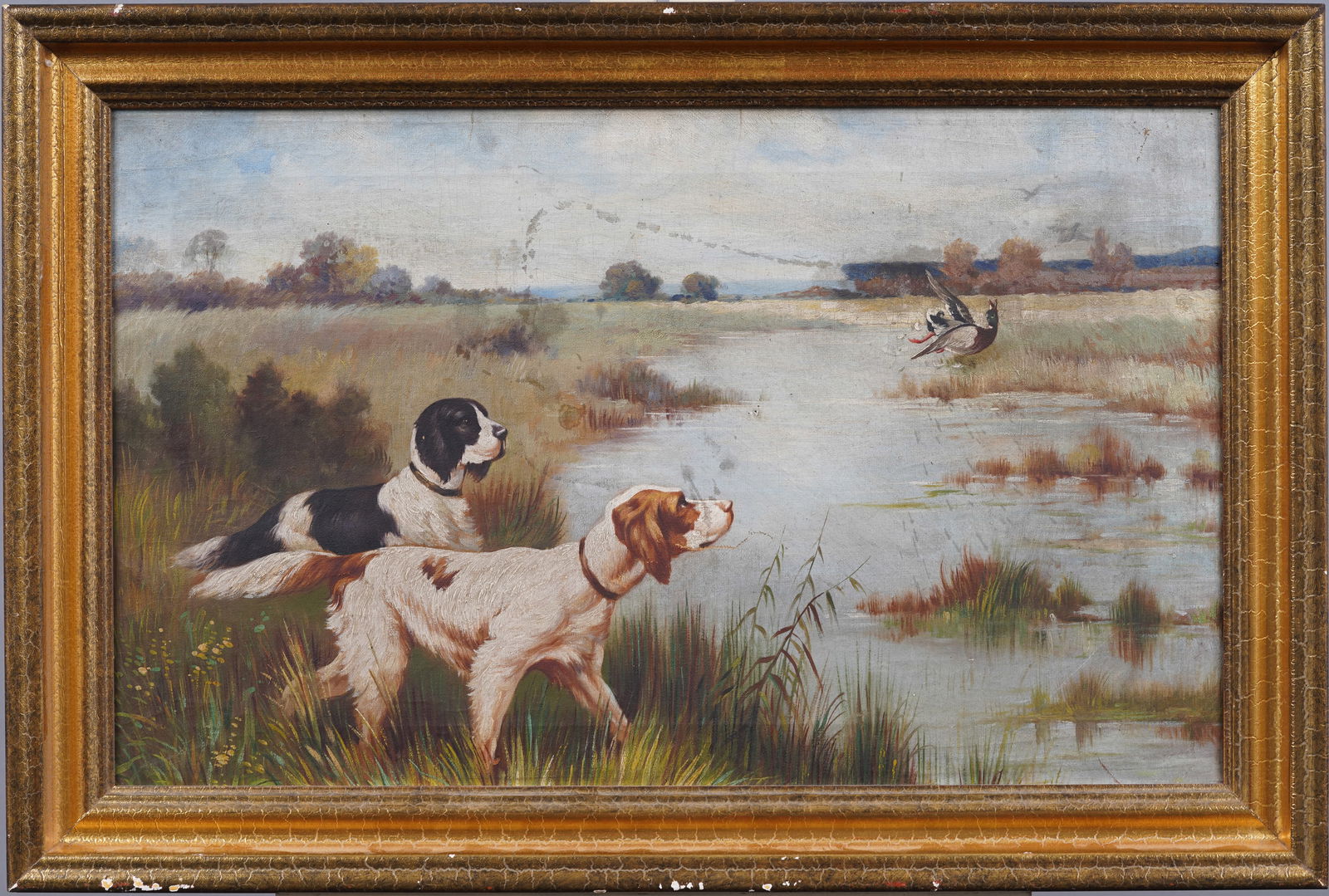 Antique American Sporting Art Duck Hunt Dog Portrait Framed Original Oil Painting (1 of 7)