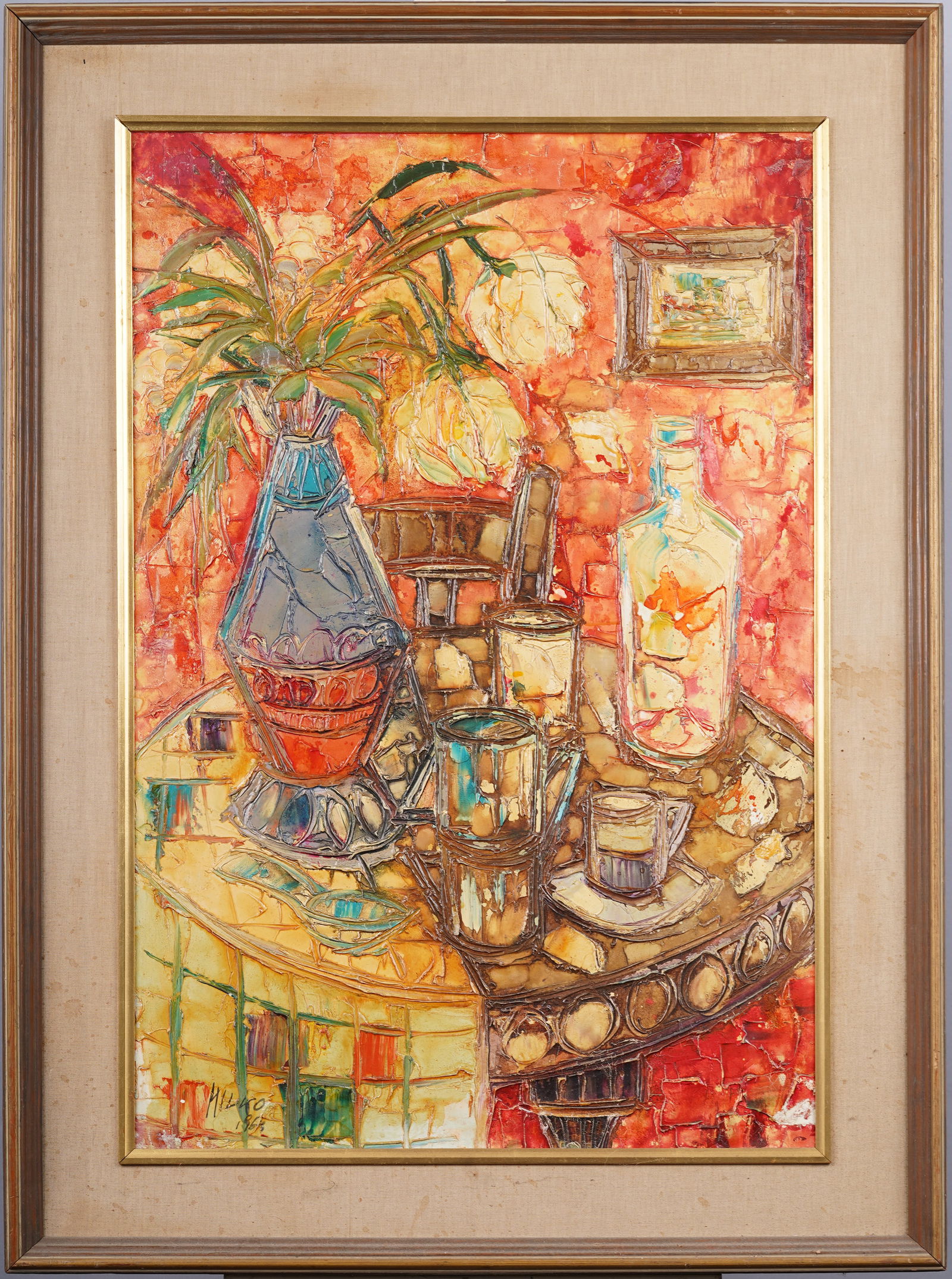 Antique Paris Modern Interior Flower Still Life Framed Signed Original Oil Painting (1 of 7)