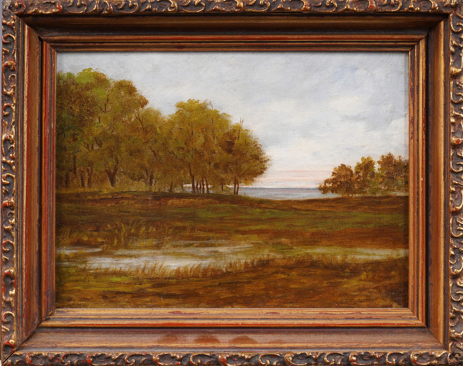 Antique American School Marsh Landscape Framed Original Oil Painting (1 of 5)