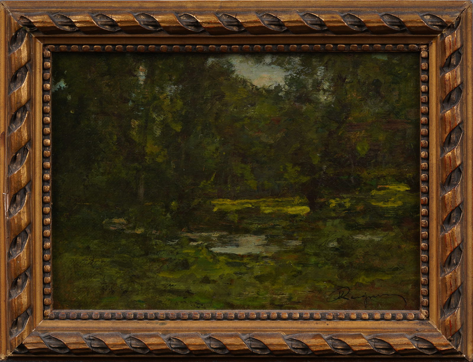 Antique French Barbizon School Impressionist Forest Interior Landscape Oil Painting (1 of 6)