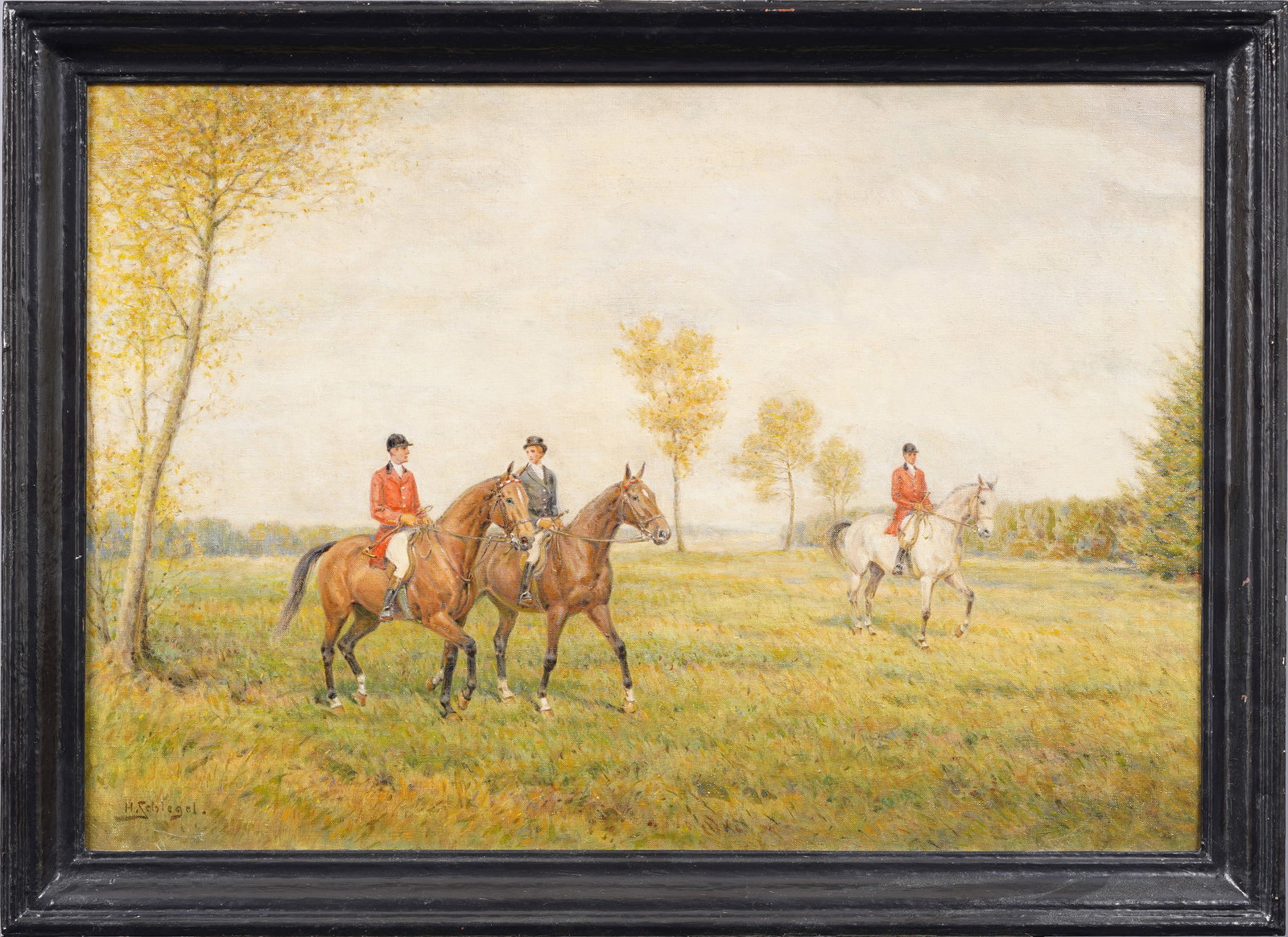 Antique American School Fox Hunt Equine Scene Framed Signed Original Oil Painting (1 of 6)