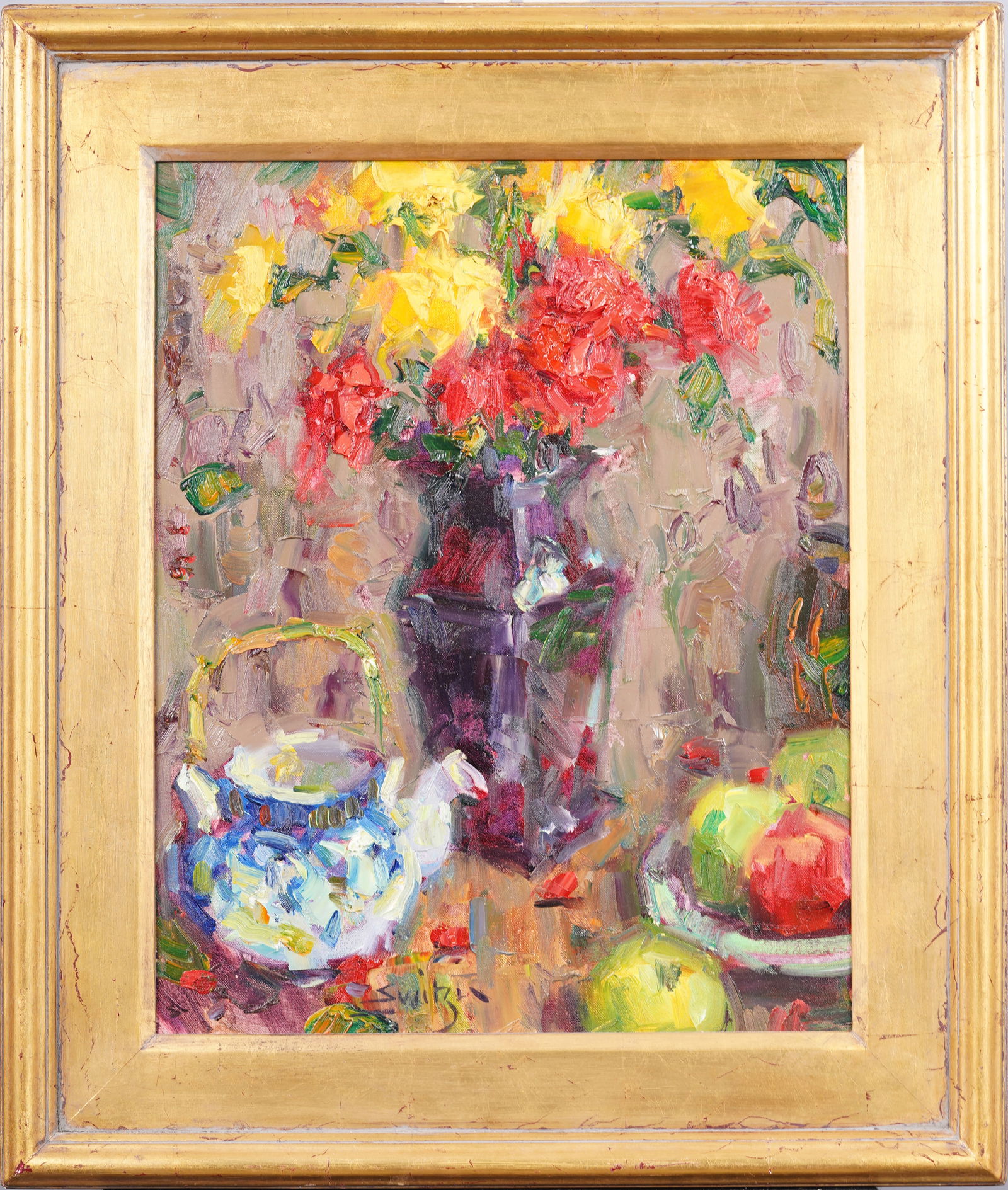 Scottsdale Arizona Signed Vintage American School Modernist Flower Still Life Oil Painting (1 of 8)