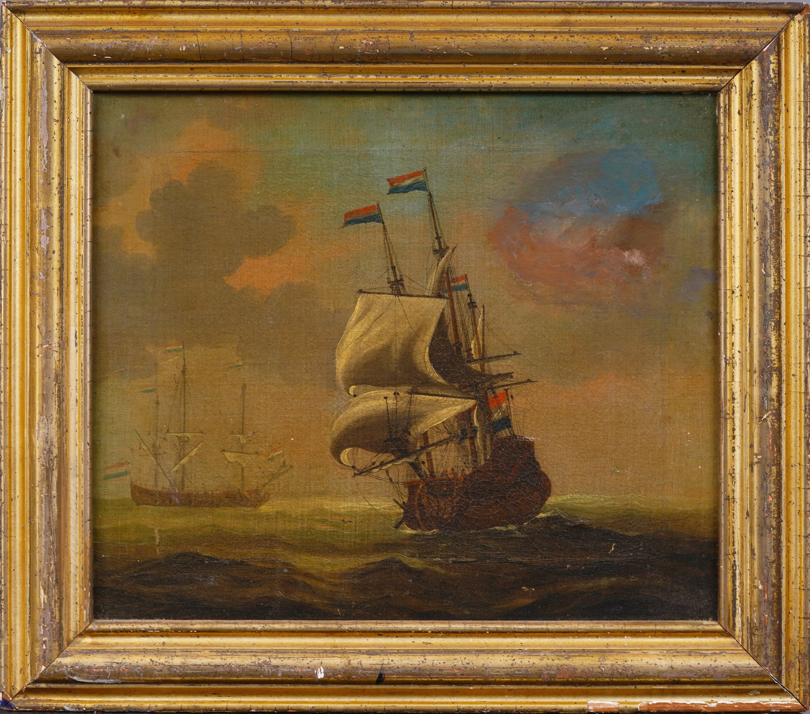 Antique French Old Master Seascape Sailboat Nicely Framed Oil Painting: Antique French seascape oil painting. Oil on canvas. Framed. Measuring 16 by 18 overall and 12 by 14 painting alone. Please see all images for condition. Size is measured and written on the back of th