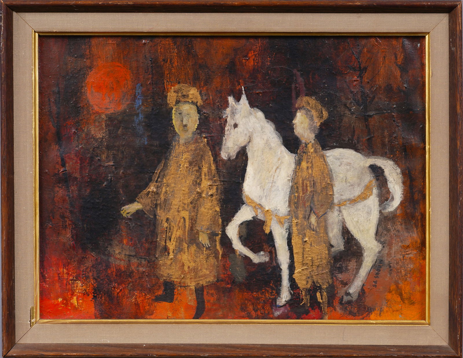 Antique Vietnamese Horse Back Figural Impressionist Framed Portrait Oil Painting (1 of 6)