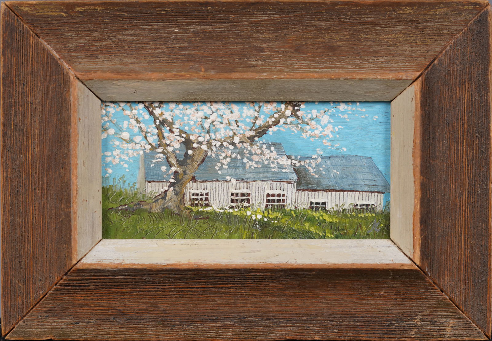 James Ross Vintage Miniature American Impressionist Cherry Blossom Spring Landscape Oil Painting (1 of 5)