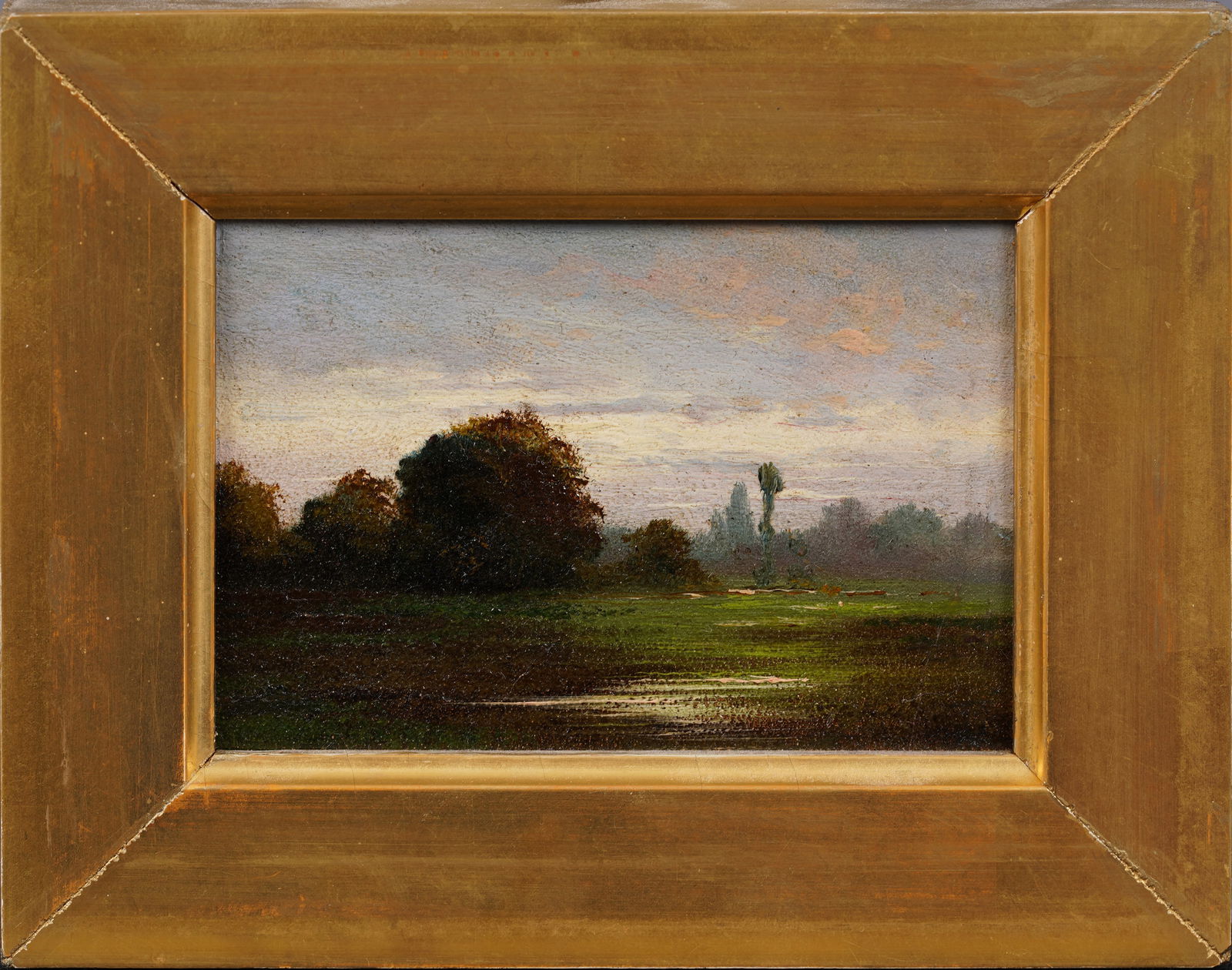Antique American School Miniature Tonalist Landscape Framed Original Oil Painting (1 of 5)