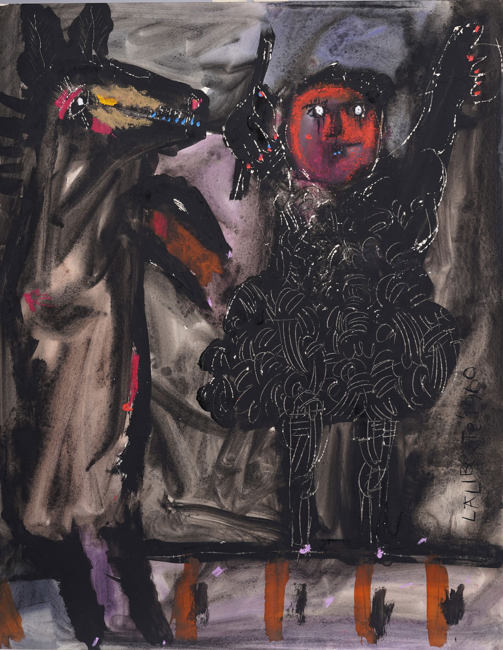 Norman Laliberte (1925 - 2021) Antique American Outsider Modernist Figural Original Painting (1 of 5)