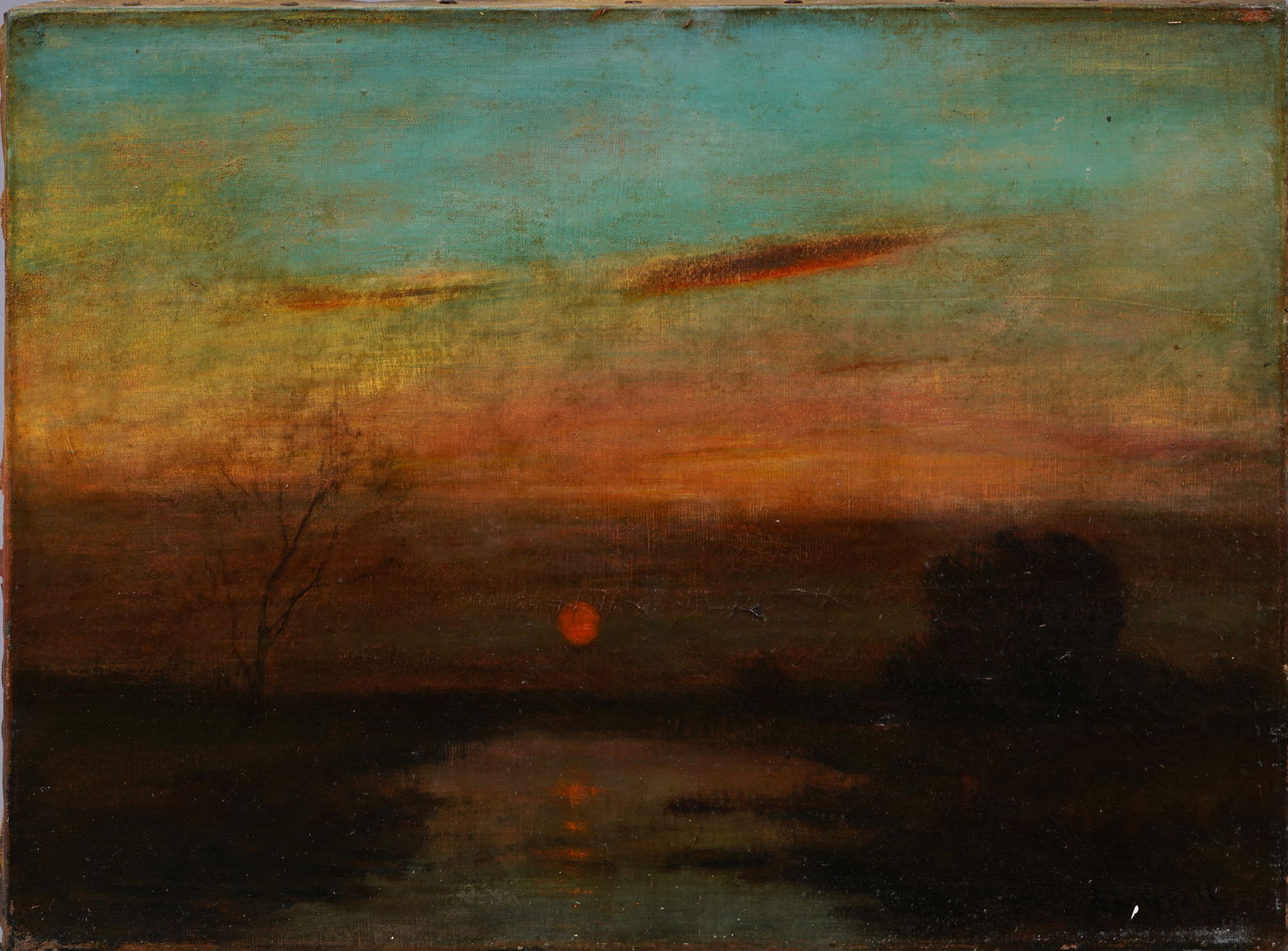 Albert Lorey Groll (1866 - 1952) Antique American Tonalist Sunset Landscape Original Oil Painting (1 of 6)