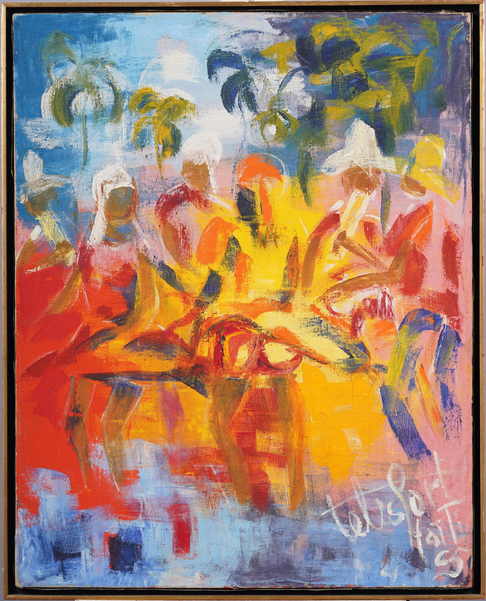 Signed Large Haitian Modernist Tropical Abstract Landscape Antique Framed Original Oil Painting (1 of 6)