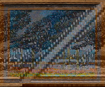 Thomas M. Stell (1898-1981) Antique American Impressionist Landscape Framed Pointillist Oil Painting (1 of 7)