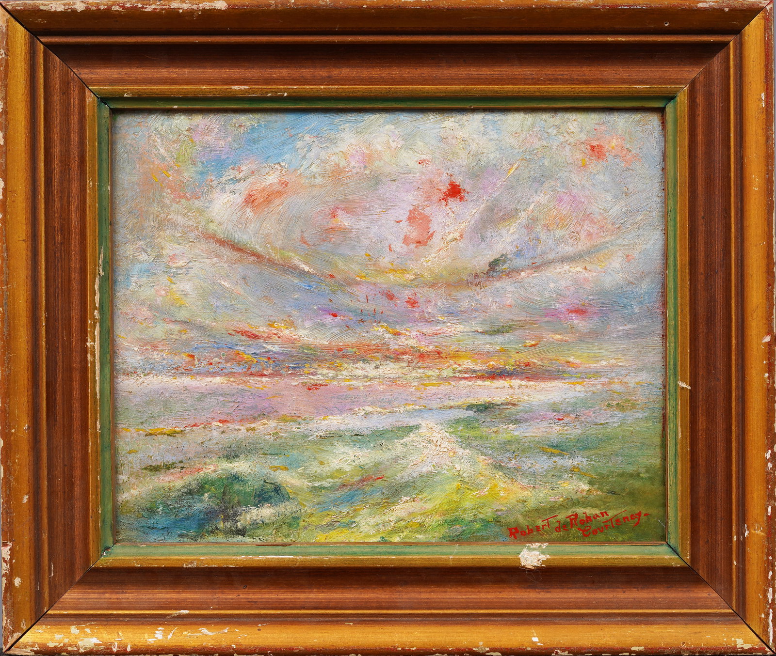 Robert De Rohan Signed Antique French Impressionist Seascape Framed Original Oil Painting (1 of 5)