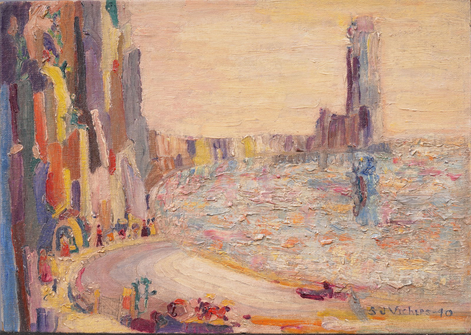 Squire Joseph Vickers (1872-1947) Antique American Impressionist Sunset Beach Scene Oil Painting (1 of 5)