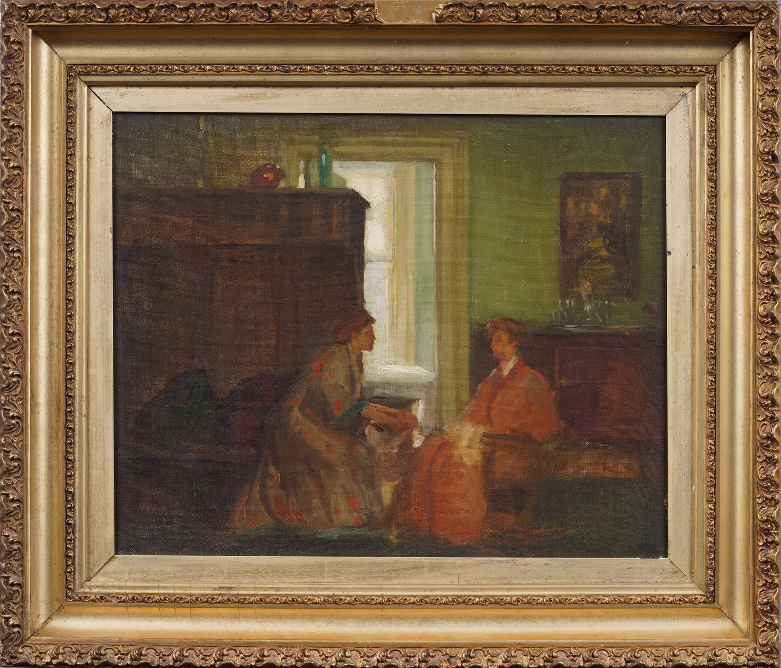 Antique American School Impressionist Interior Scene Framed 19th Century Original Oil Painting (1 of 6)