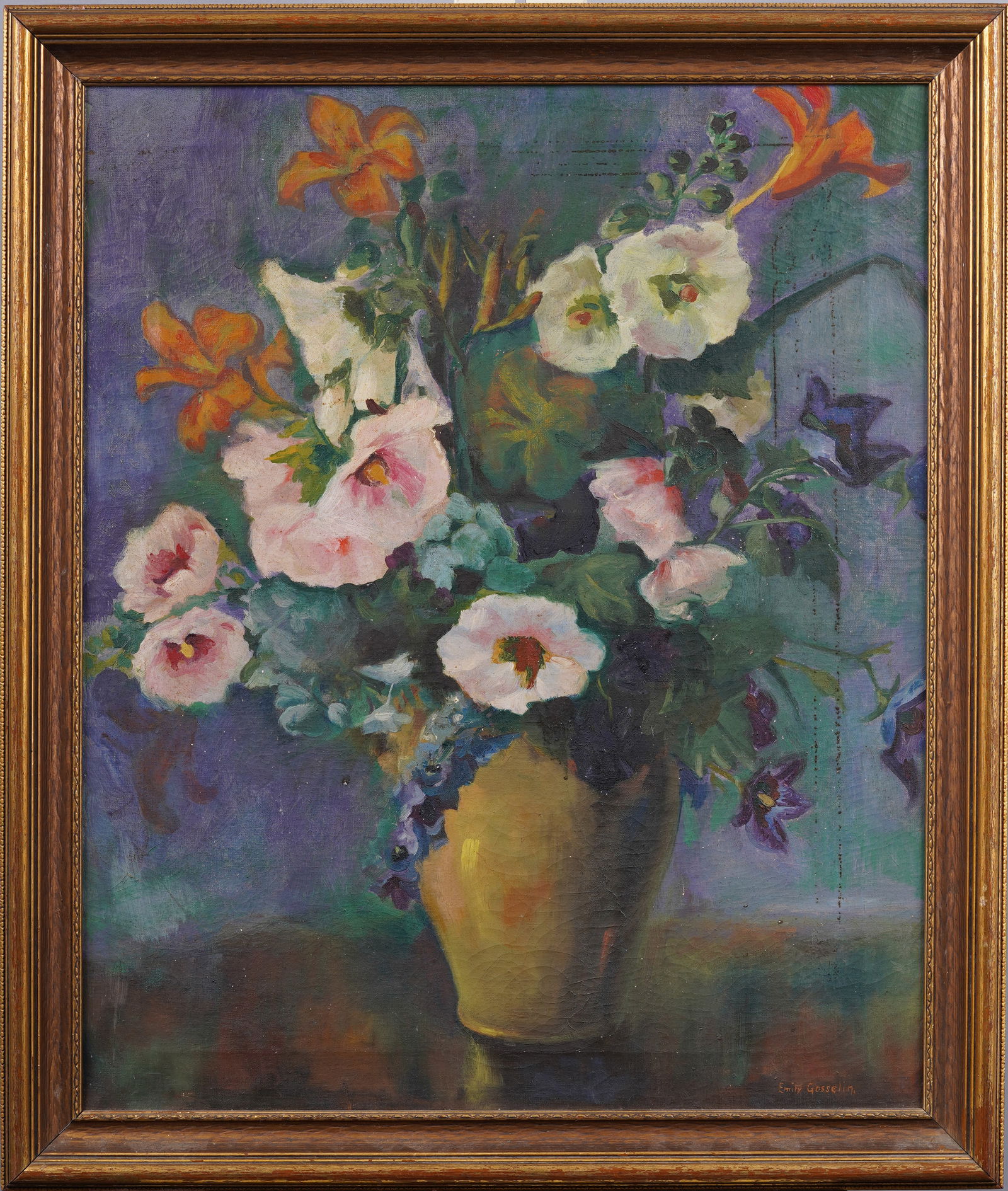Emily Gosselin Signed Antique American Impressionist Framed Flower Still Life Original Oil Painting (1 of 7)