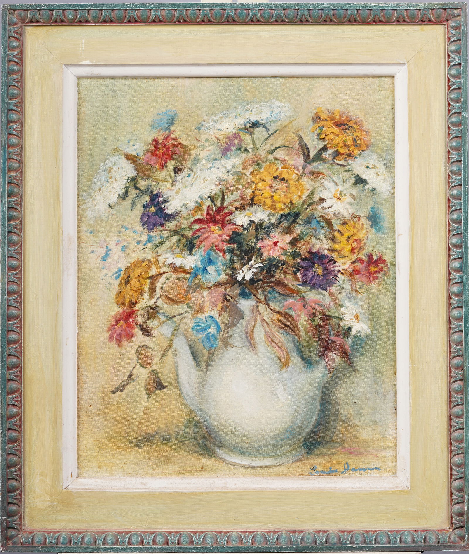 Louise Jamison Signed Antique American Woman Art Impressionist Flower Still Life Framed Oil Painting (1 of 7)