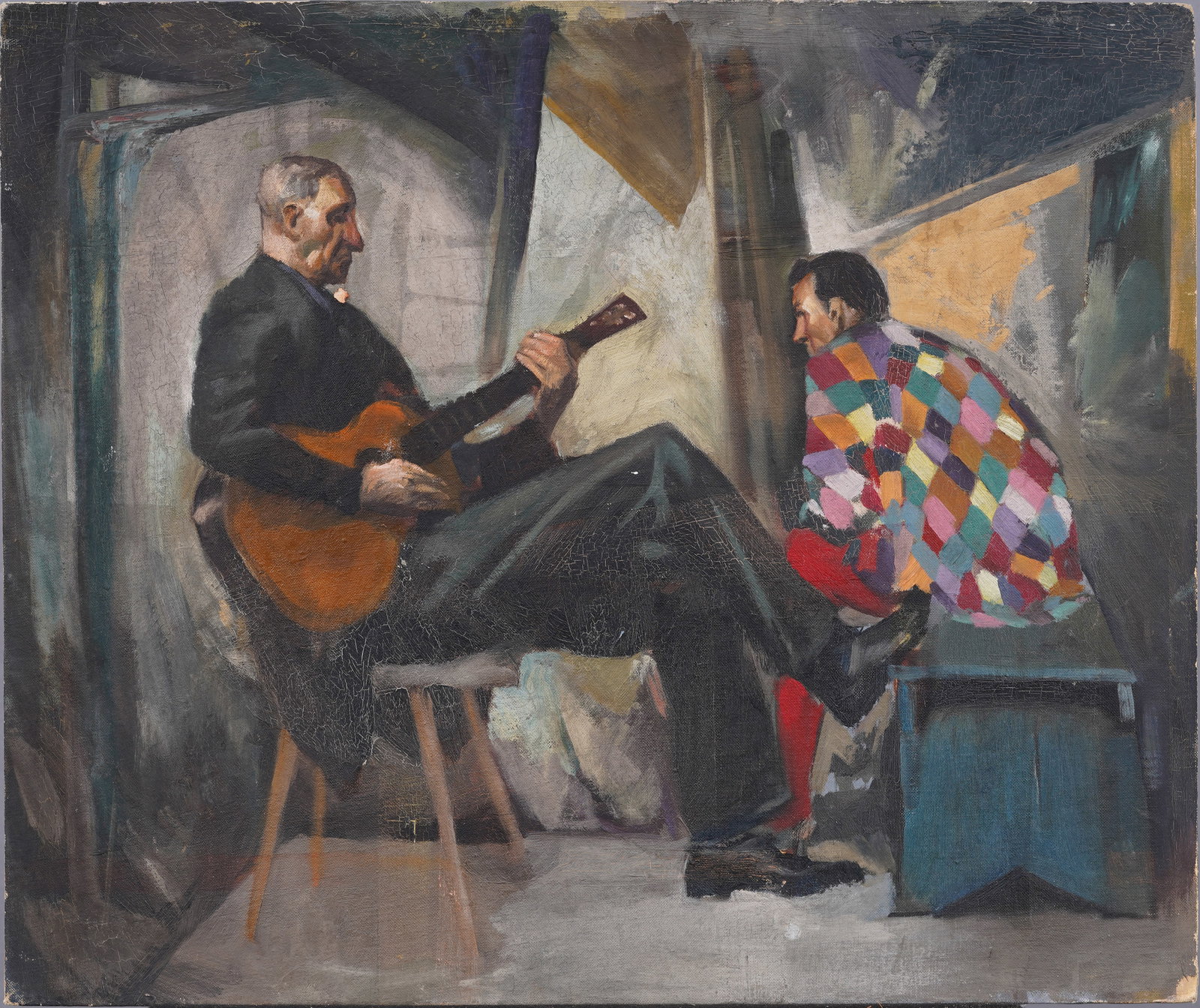 Incredible Quality WPA Musician Playing Guitar Ashcan School Impressionist Portrait Oil Painting (1 of 5)