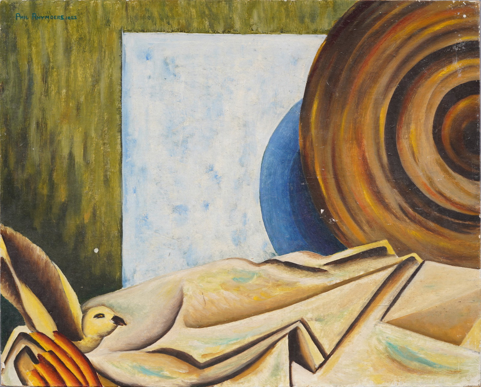 Signed Mid Century Art Deco Dove In Abstract Cubist Scene Antique American Original Oil Painting (1 of 8)