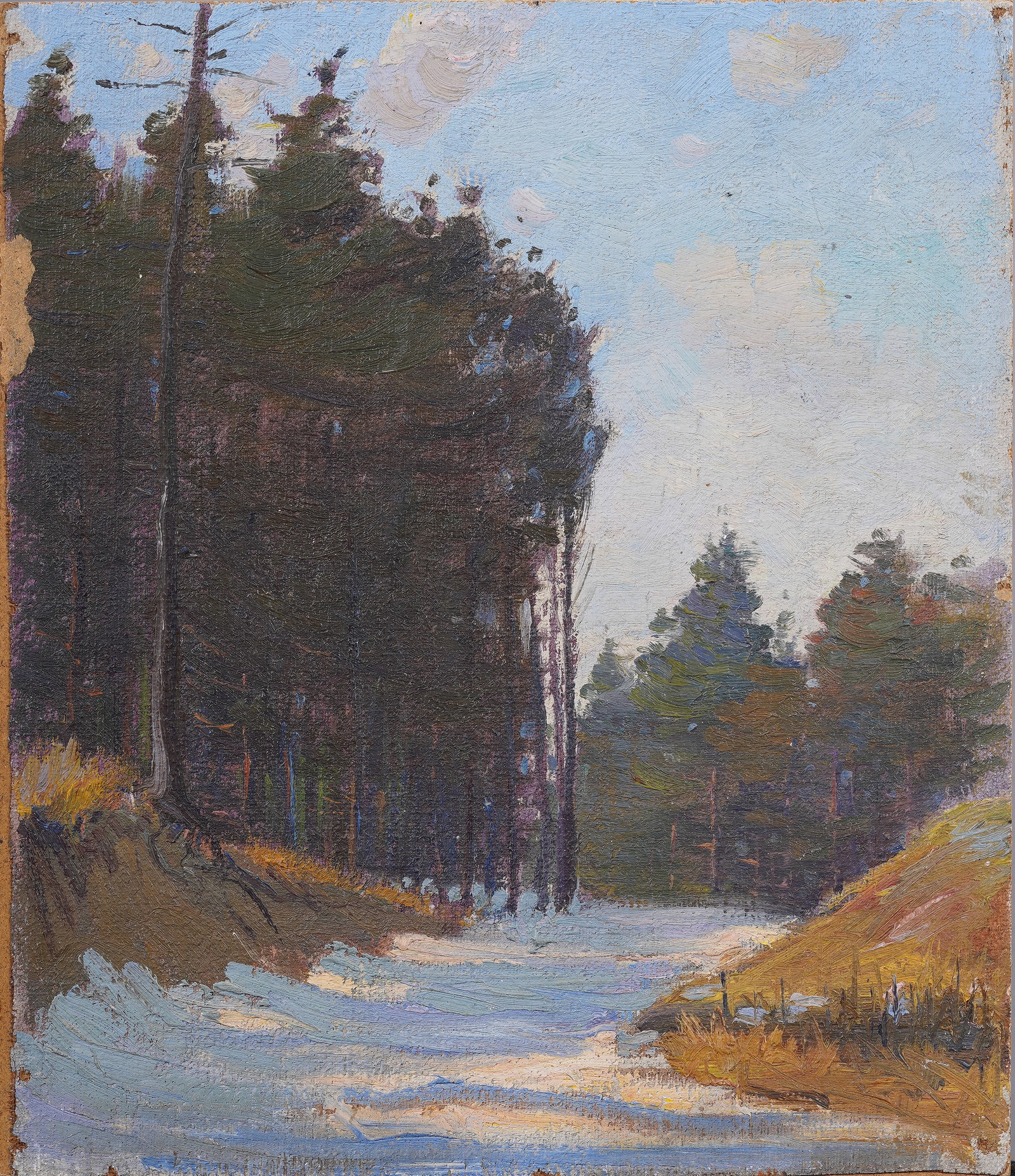 Antique American Winter Snow Covered Forest Path Impressionist Oil Painting CIrcle of WL Palmer (1 of 5)