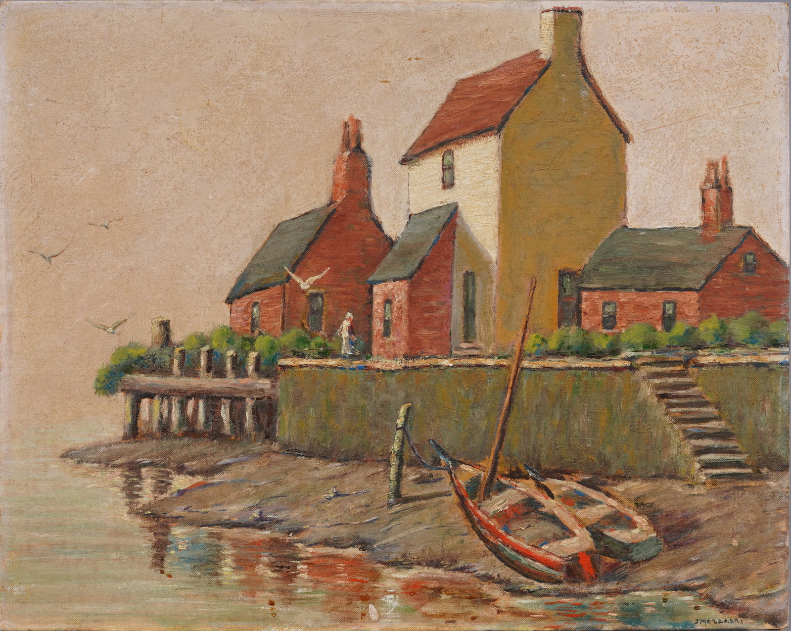 Signed Antique American Impressionist Coastal Seascape Original Oil Painting: Antique American impressionist coastal oil painting. Oil on canvasboard. Signed. Measuring 16 by 20 inches. Please see all images for condition. Size is measured and written on the back of the paintin