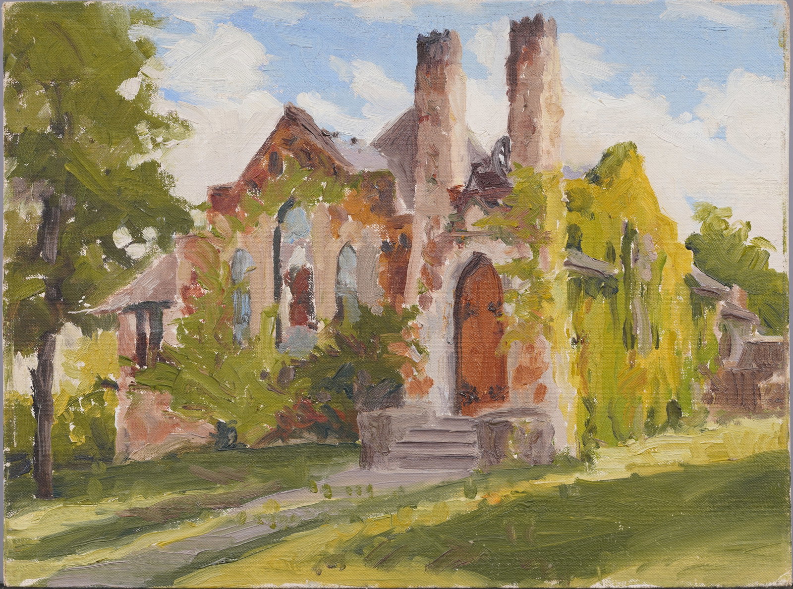 Antique American Impressionist Landscape Original Oil Painting: Antique American impressionist landscape oil painting. Oil on canvasboard. Measuring 12 by 16 inches. Please see all images for condition. Size is measured and written on the back of the painting. The