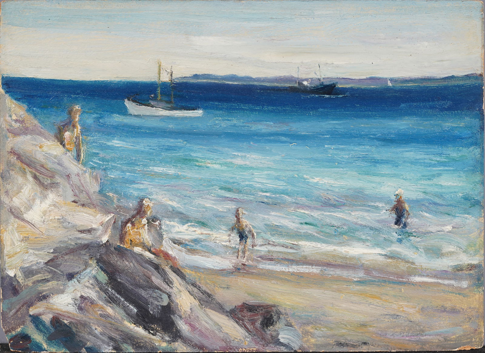 Nathan Hoffman 1900-1979 Antique American Impressionist Coastal Beach Seascape Original Oil Painting (1 of 6)